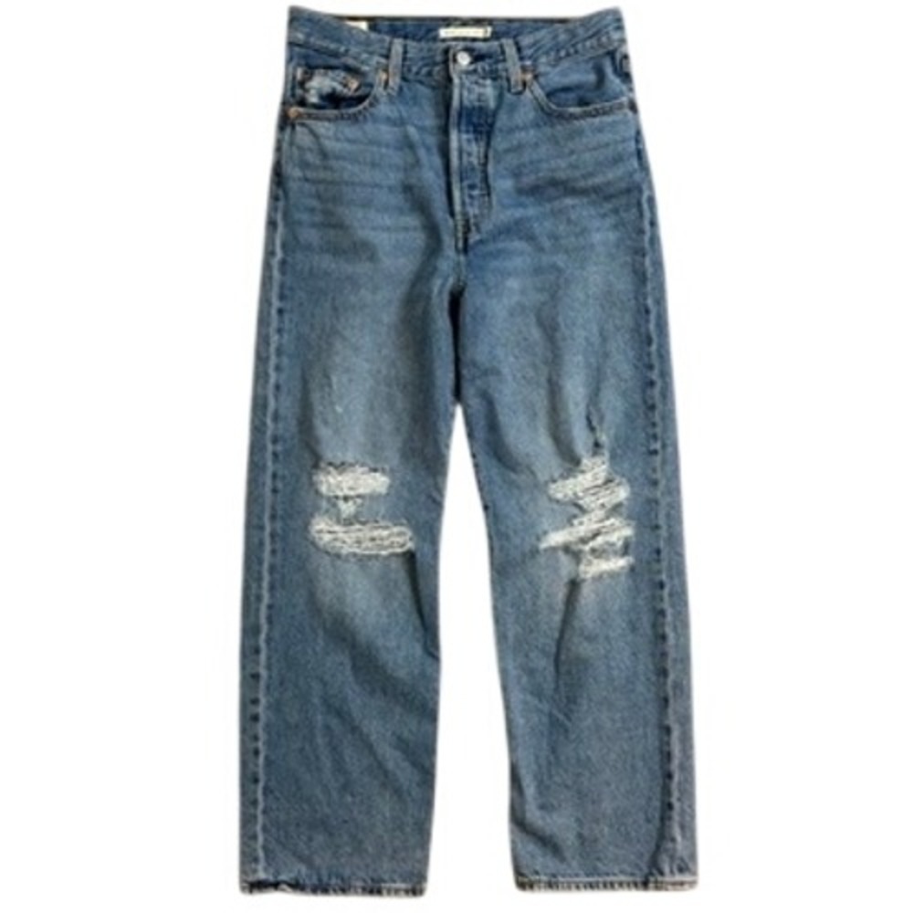 Levis Ribcage Straight Ankle Jeans Button Fly 28 Womens Distressed High Rise